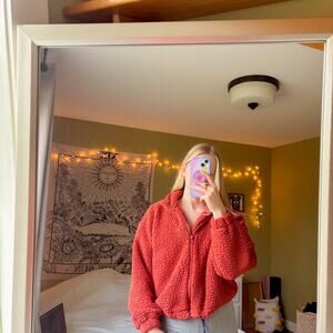 Urban Outfitters Brick Red Sherpa Teddy Jacket 🧸